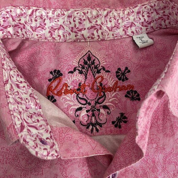 Robert Graham Classic Fit Men Pink Paisley Flip Cuff Button Up Dress Shirt Large - Picture 5 of 7